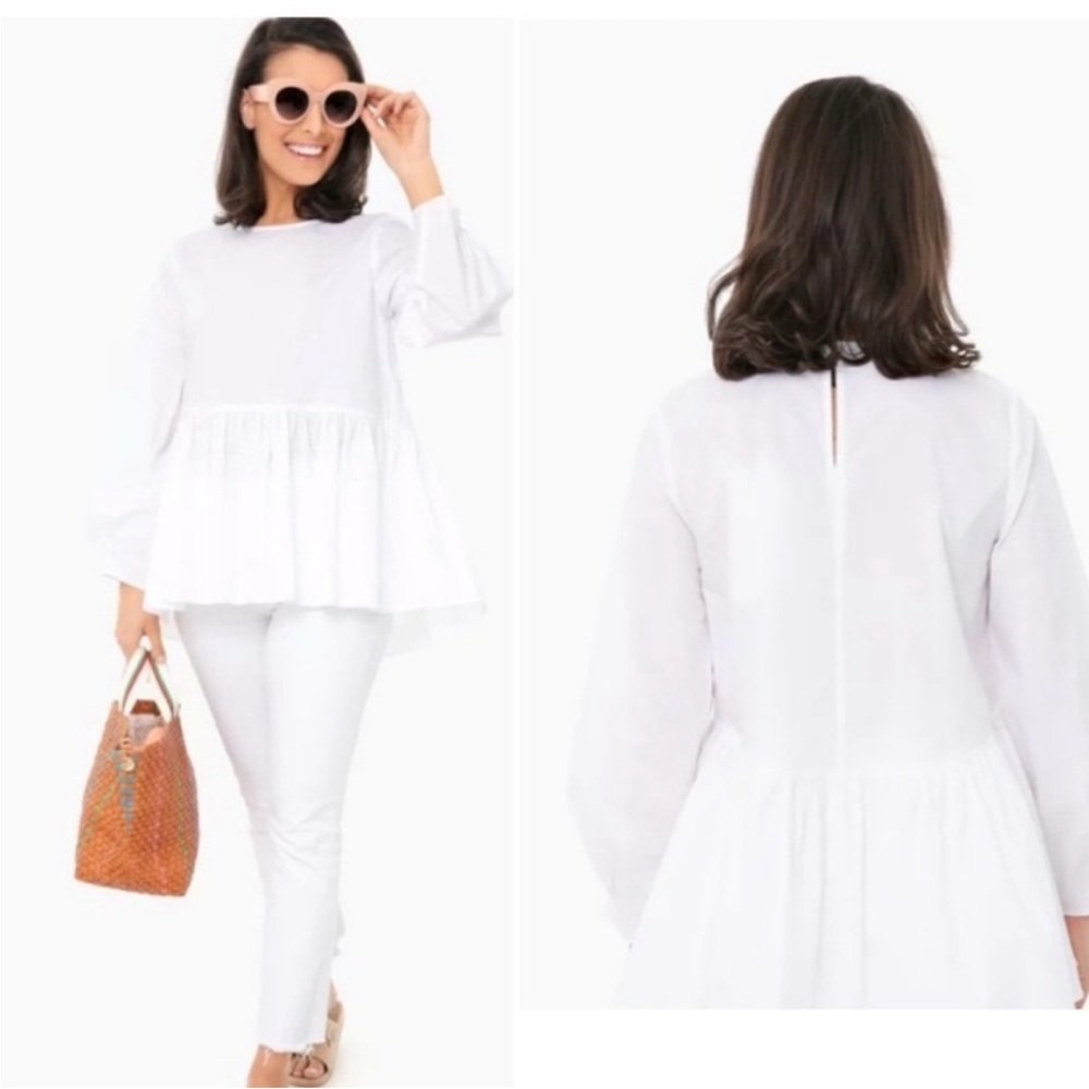 Tuckernuck Pomander Place White Carlota Peplum Blouse Size XS